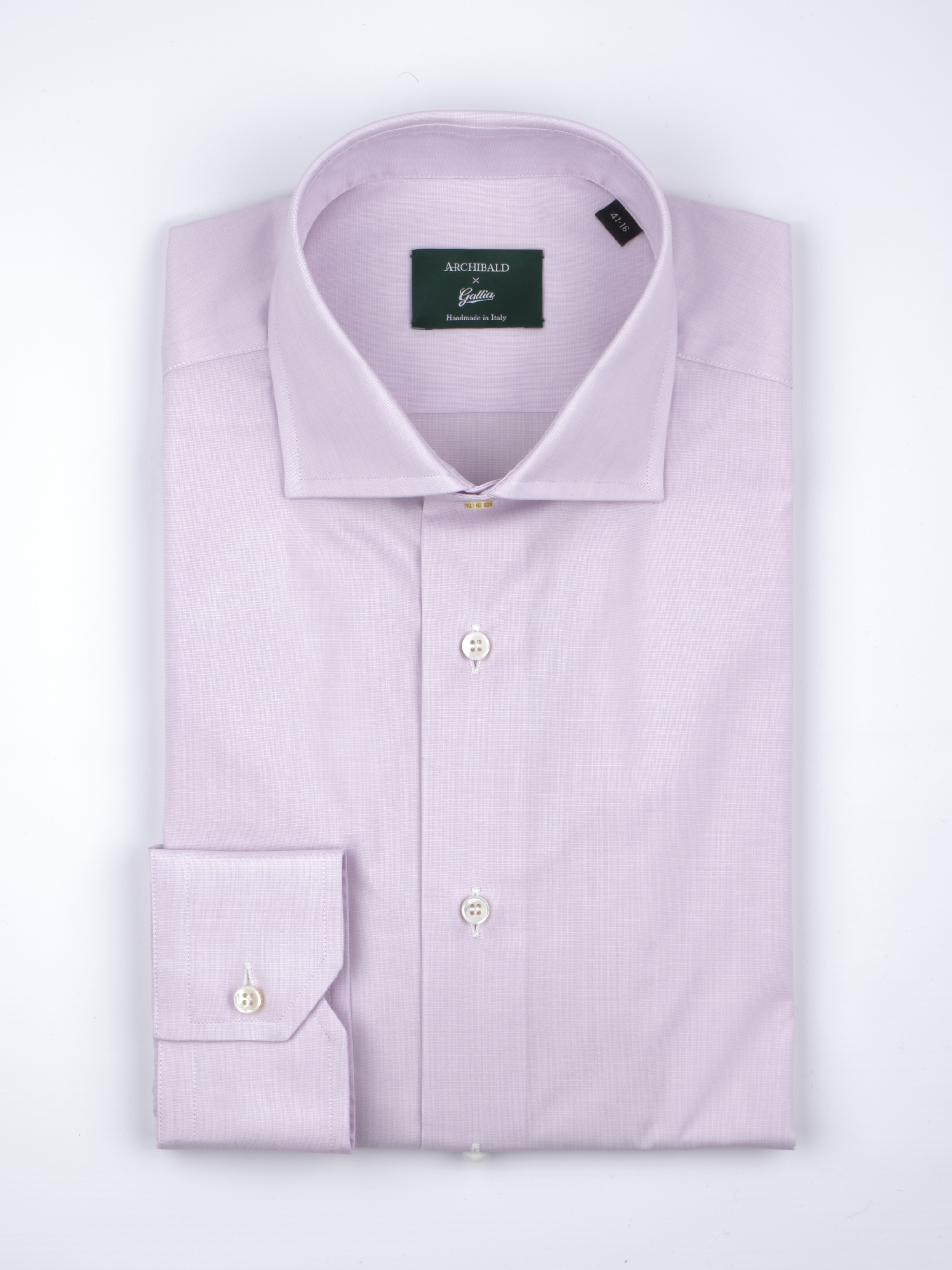 SS - Semi-French Collar One Button Cuff 100s Cotton Poplin Shirt - Pink Lavender - Size 41 (16 Collar)