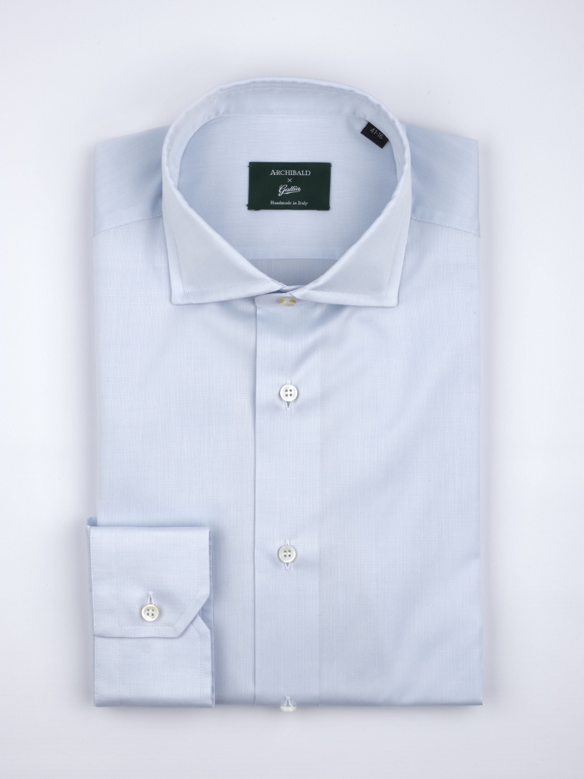 SS - Semi-French Collar One Button Cuff 120s Cotton Poplin Shirt - Light Blue - Size 41 (16 Collar)