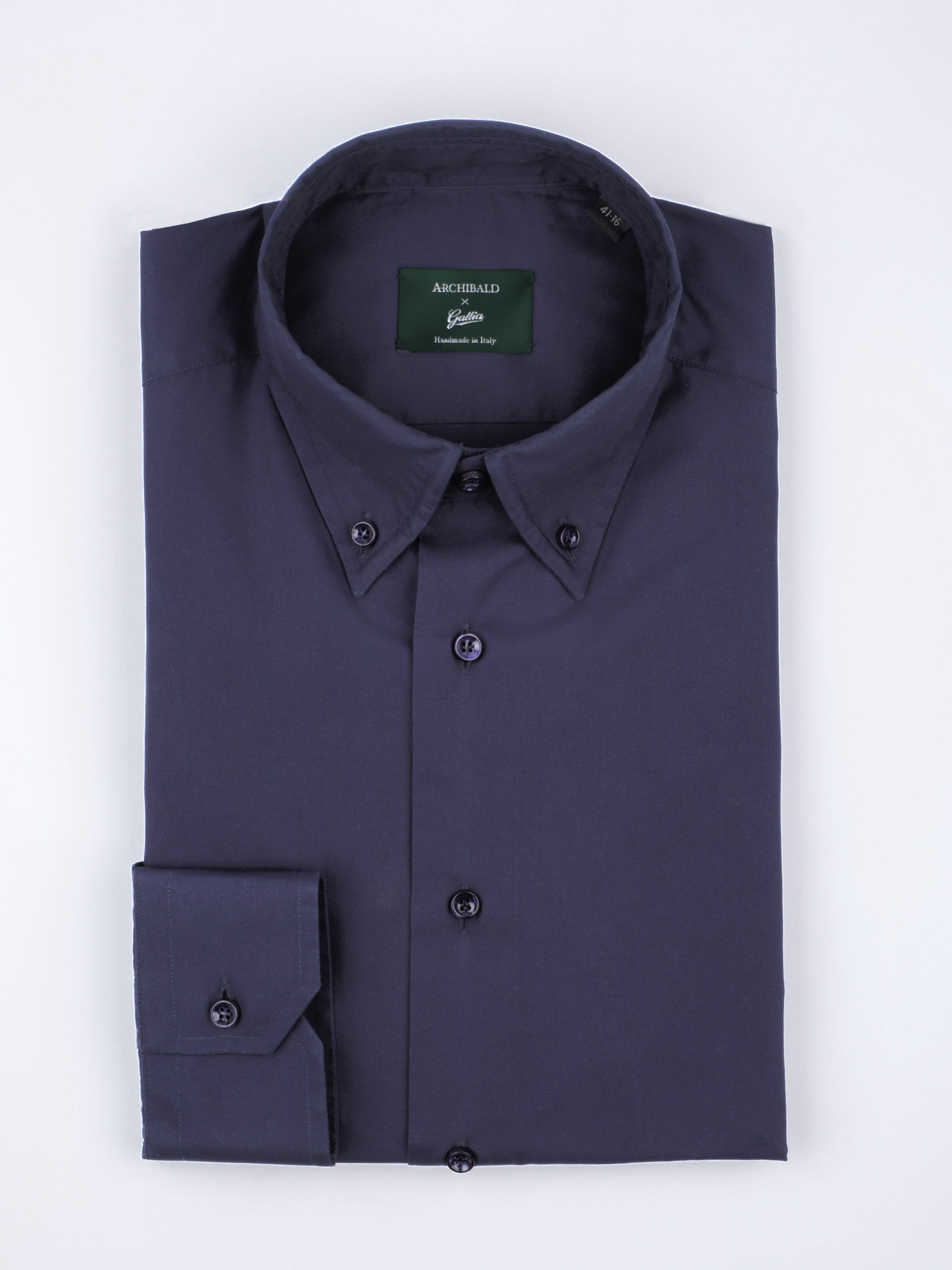 SS - Button Down Collar One Button Cuff 120s Cotton Poplin Shirt - Navy - Size 41 (16 Collar)