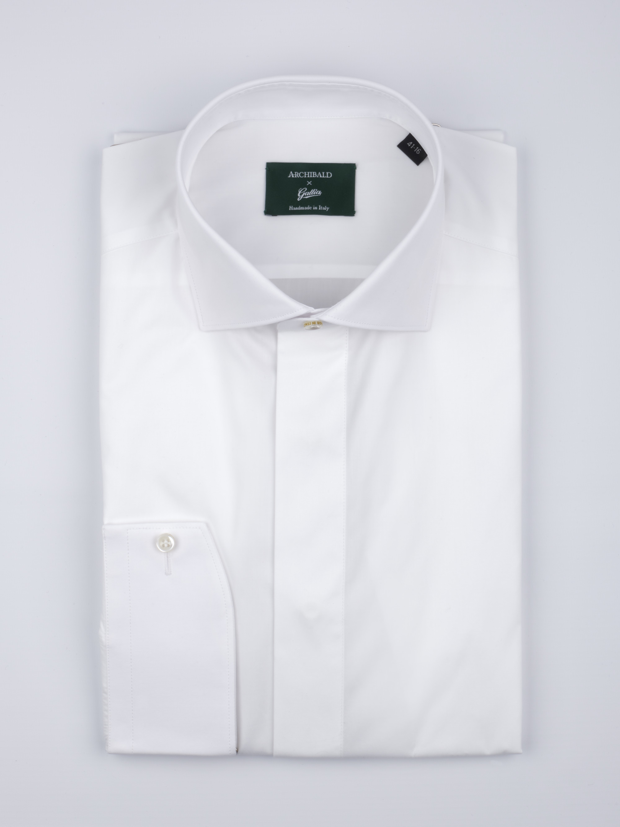 SS - Semi-French Soft Collar Double-Use Cuff Hidden Pleat 200s Cotton Poplin Shirt - White - Size 41 (16 Collar)