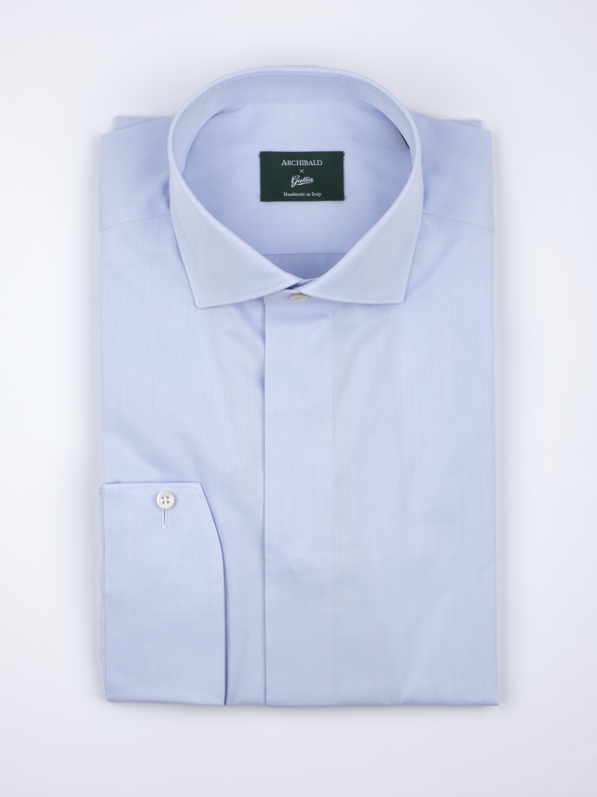 SS - Semi-French Soft Collar One Button Cuff 140s Cotton Poplin Shirt - Blue - Size 41 (16 Collar)
