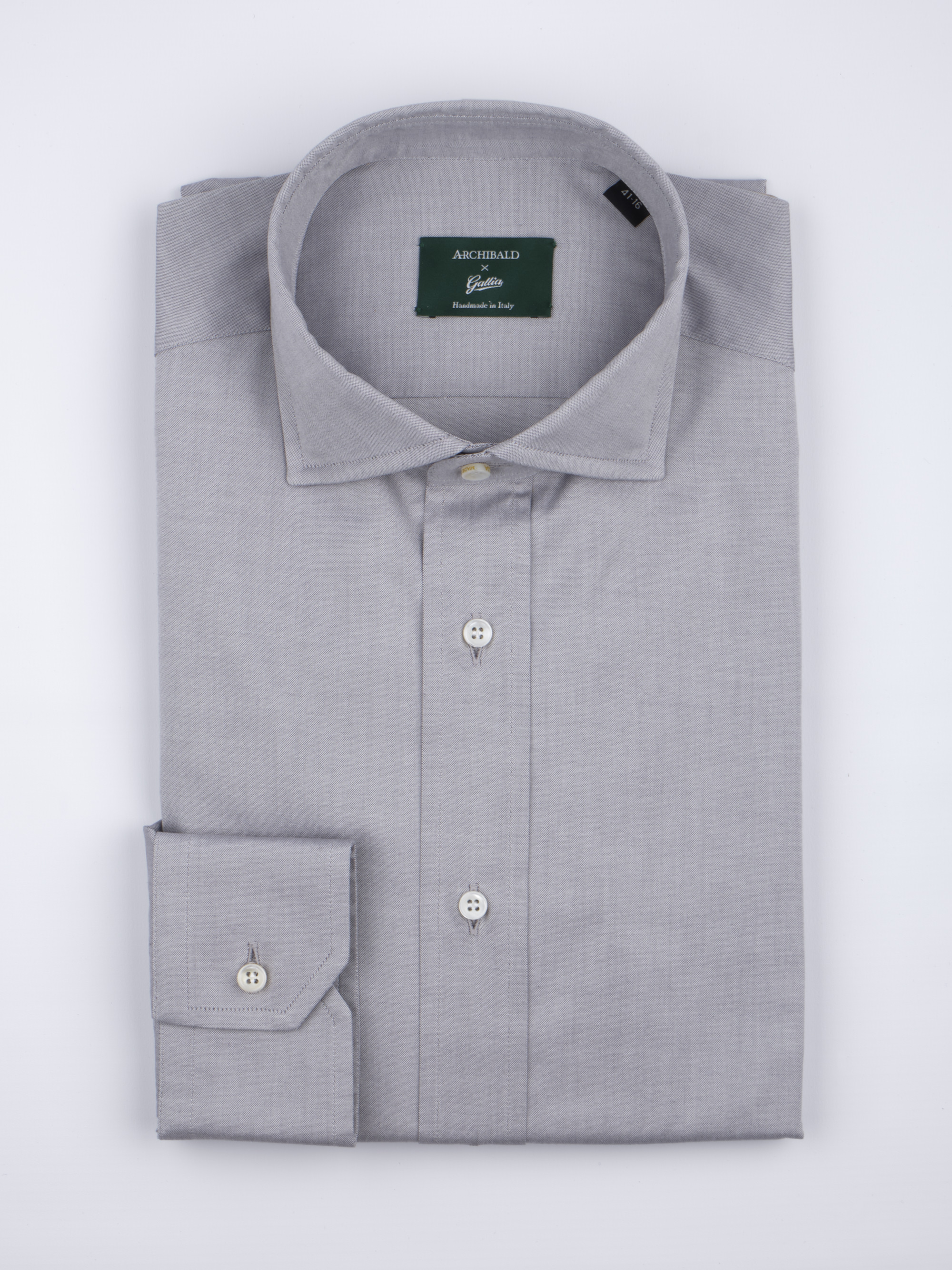 SS - Semi-French Collar Soft One Button Cuff 80s Cotton Poplin Shirt - Grey - Size 41 (16 Collar)
