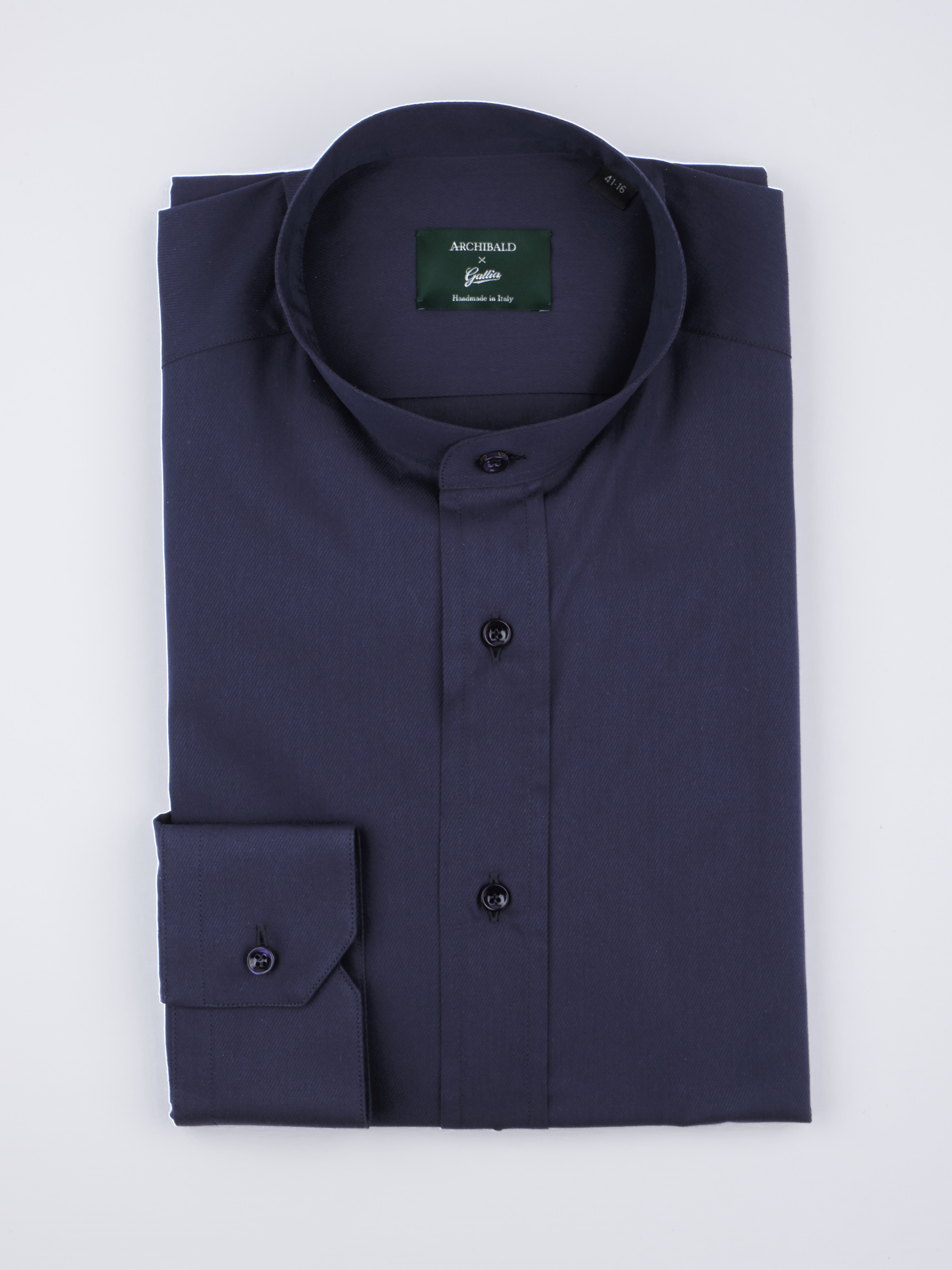 Mandarin Collar One Button Cuff Prato Cotton Shirt