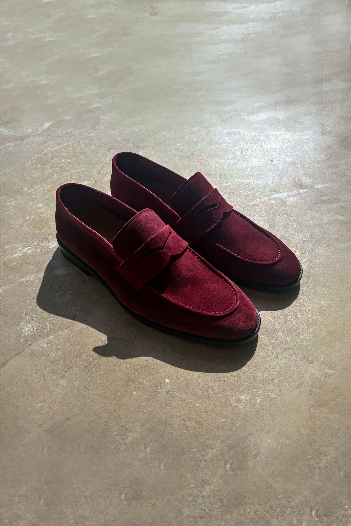 SS - The Pippo Loafers in Buttery Soft Suede in Bordeaux (Blake Stitch Version), Size 42