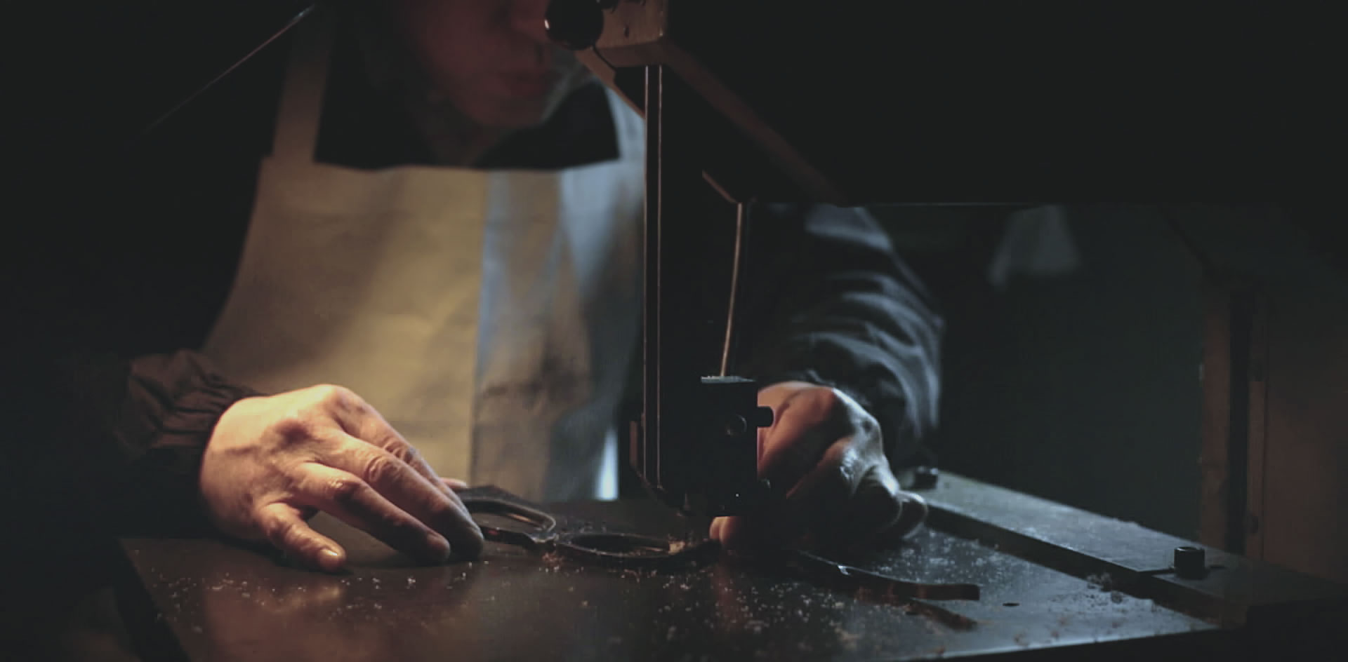 Panoramic view inside the Sabae acetate eyewear workshop